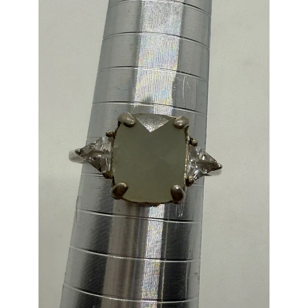 Sterling Jadite Vintage Ring Avon RJ Cushion Cut CZ Side Stones Nice Size 7.75 - Picture 9 of 16